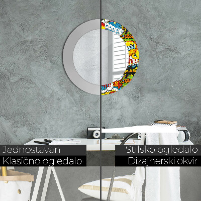 Round decorative wall mirror Comics style pattern