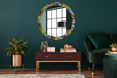 Round decorative wall mirror Comics style pattern