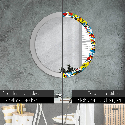 Round decorative wall mirror Comics style pattern