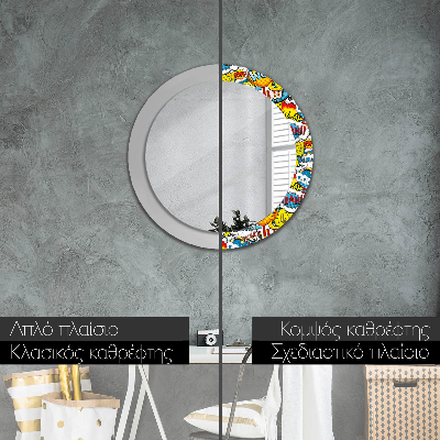 Round decorative wall mirror Comics style pattern