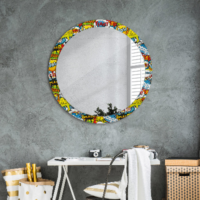 Round decorative wall mirror Comics style pattern