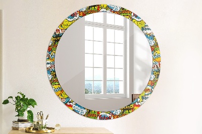 Round decorative wall mirror Comics style pattern