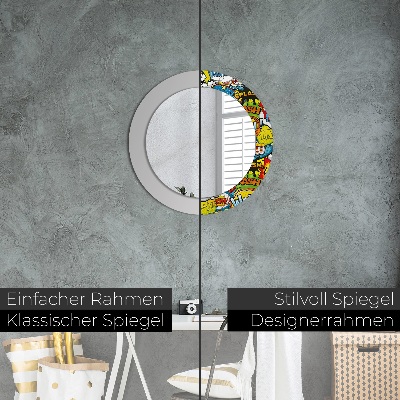 Round decorative wall mirror Comics style pattern