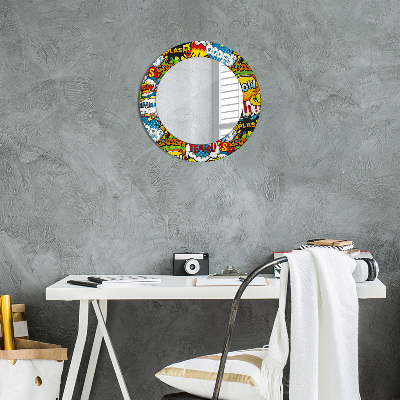 Round decorative wall mirror Comics style pattern