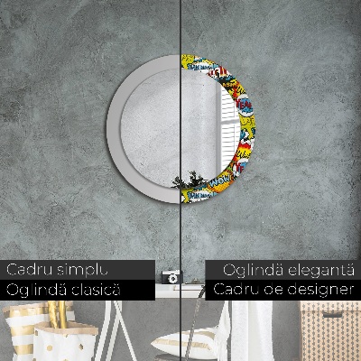 Round decorative wall mirror Comics style pattern