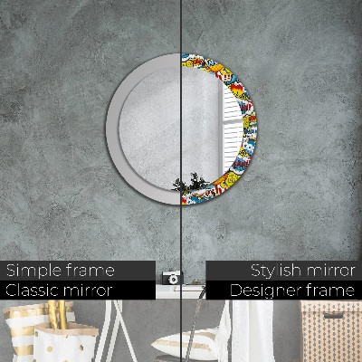 Round decorative wall mirror Comics style pattern