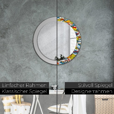 Round decorative wall mirror Comics style pattern