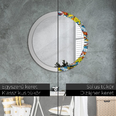 Round decorative wall mirror Comics style pattern