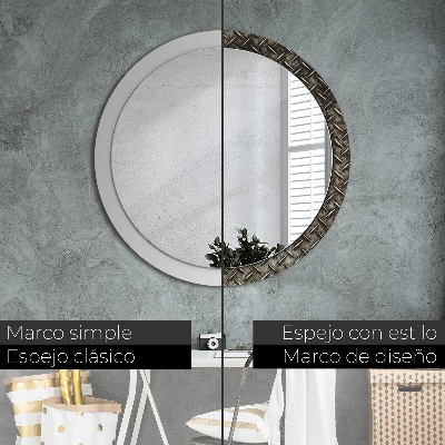 Round decorative wall mirror Steel texture