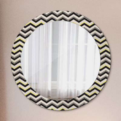 Round mirror printed frame Zig-zag pattern