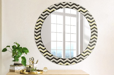 Round mirror printed frame Zig-zag pattern