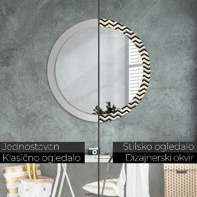 Round mirror printed frame Zig-zag pattern