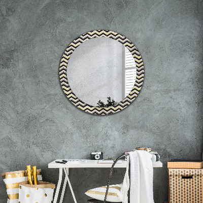 Round mirror printed frame Zig-zag pattern