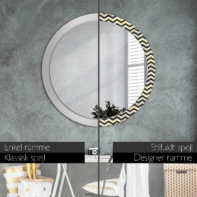 Round mirror printed frame Zig-zag pattern