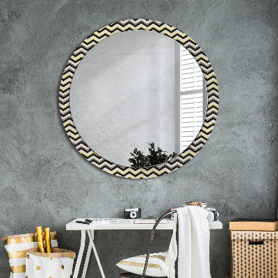 Round mirror printed frame Zig-zag pattern