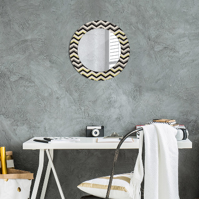 Round mirror printed frame Zig-zag pattern