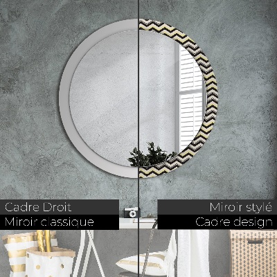 Round mirror printed frame Zig-zag pattern