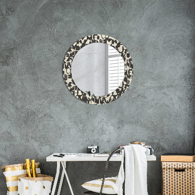 Round decorative wall mirror Abstract typography