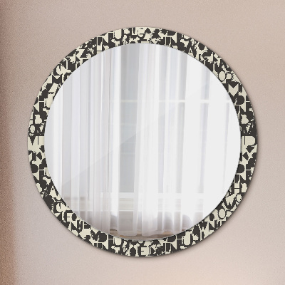 Round decorative wall mirror Abstract typography