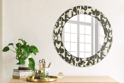 Round decorative wall mirror Abstract typography