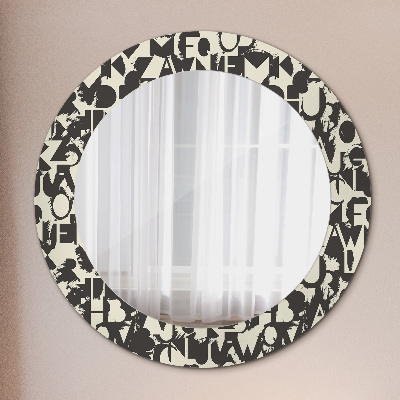 Round decorative wall mirror Abstract typography