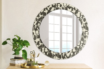 Round decorative wall mirror Abstract typography