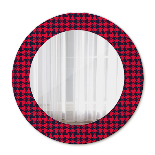 Round decorative wall mirror Red plaid