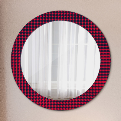 Round decorative wall mirror Red plaid