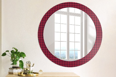 Round decorative wall mirror Red plaid