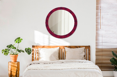 Round decorative wall mirror Red plaid