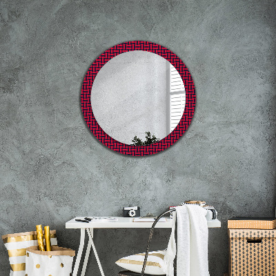 Round decorative wall mirror Red plaid