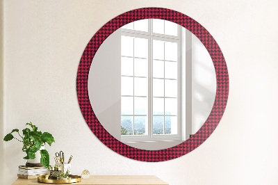 Round decorative wall mirror Red plaid