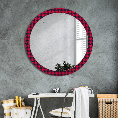 Round decorative wall mirror Red plaid