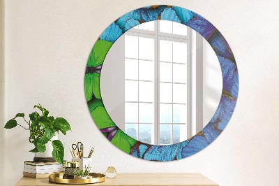 Round mirror printed frame Blue and green butterfly