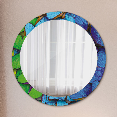 Round mirror printed frame Blue and green butterfly