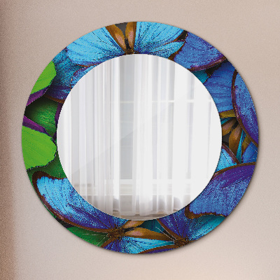 Round mirror printed frame Blue and green butterfly