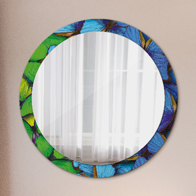 Round mirror printed frame Blue and green butterfly