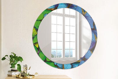 Round mirror printed frame Blue and green butterfly