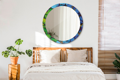 Round mirror printed frame Blue and green butterfly