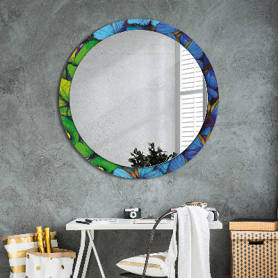 Round mirror printed frame Blue and green butterfly