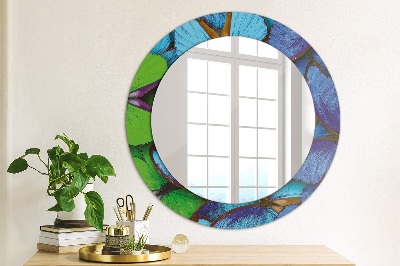 Round mirror printed frame Blue and green butterfly