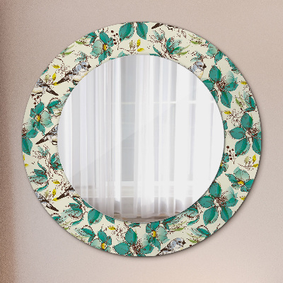 Round decorative wall mirror Flowers and birds