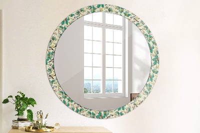 Round decorative wall mirror Flowers and birds