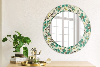 Round decorative wall mirror Flowers and birds