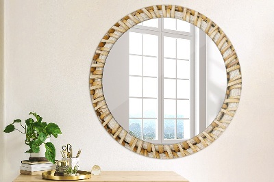 Round decorative wall mirror Natural plait