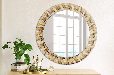 Round decorative wall mirror Natural plait