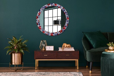 Round decorative wall mirror Philodendron and red flowers