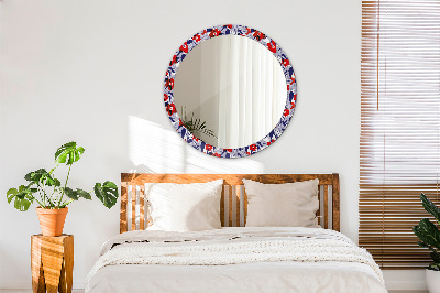 Round decorative wall mirror Philodendron and red flowers