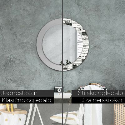 Round decorative wall mirror Newspaper pattern