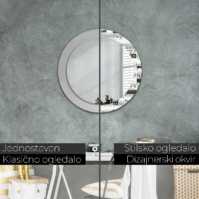 Round decorative wall mirror Newspaper pattern